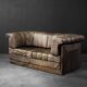Vintage Mid-Century Modern German Brutalist 2-Seater Brown Leather Bed Sofa