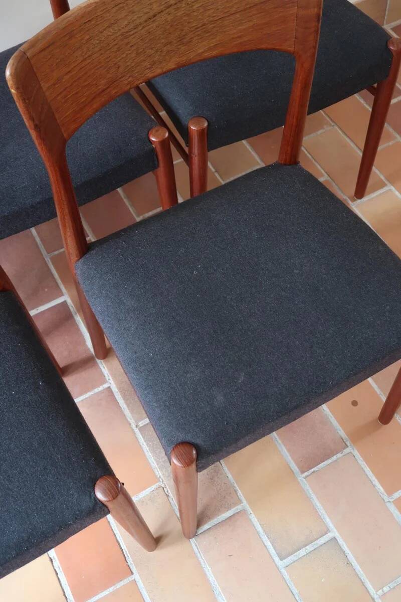 4 vintage Scandinavian chairs in teak and blue fabric - Model 26 by Henning Kjærnulf