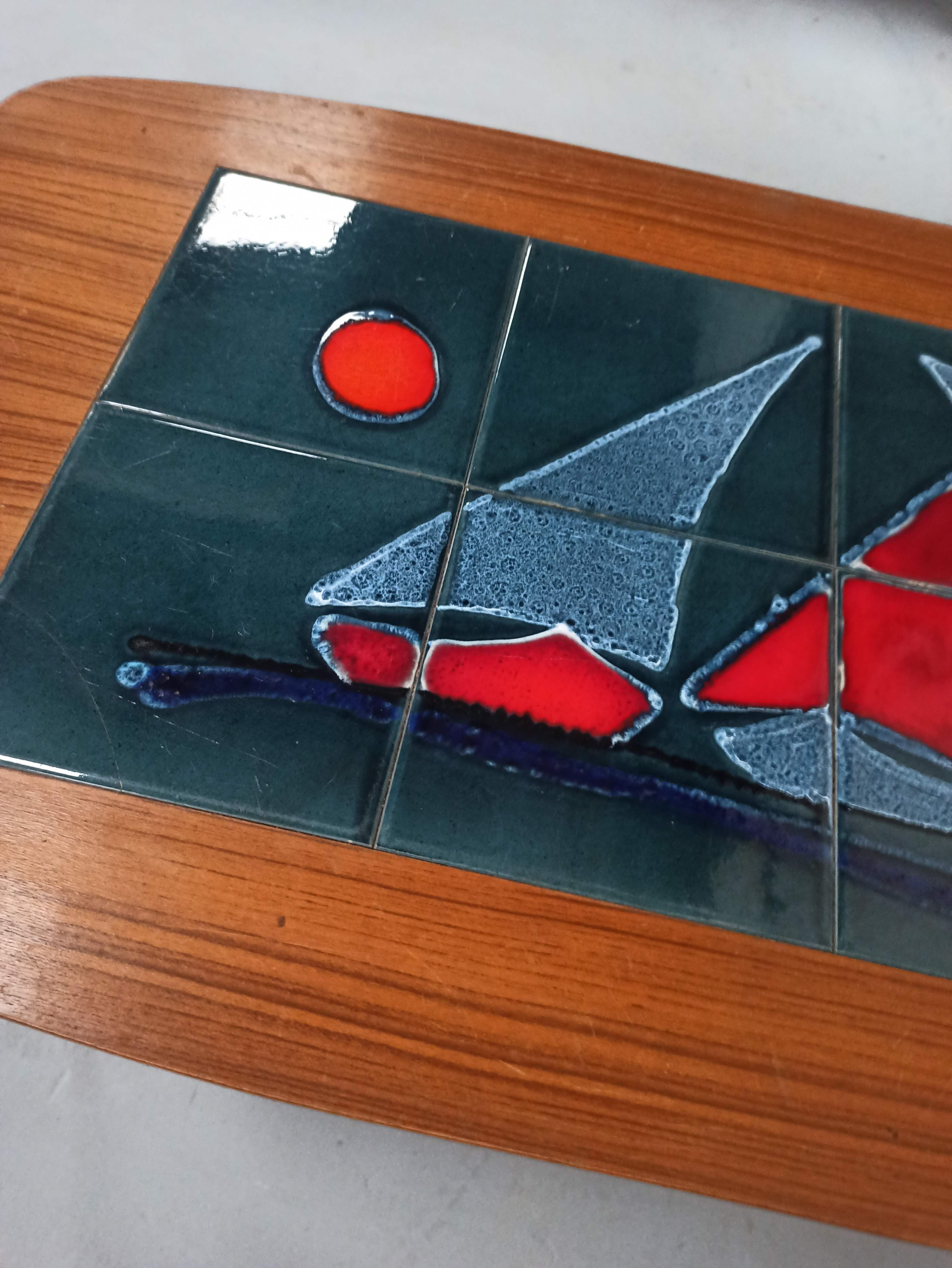 Coffee table year 50 / 60 - tiled tiled Boat decorated Marine feet spindles