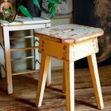 Workshop stool in antique patinated solid wood