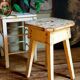 Workshop stool in antique patinated solid wood