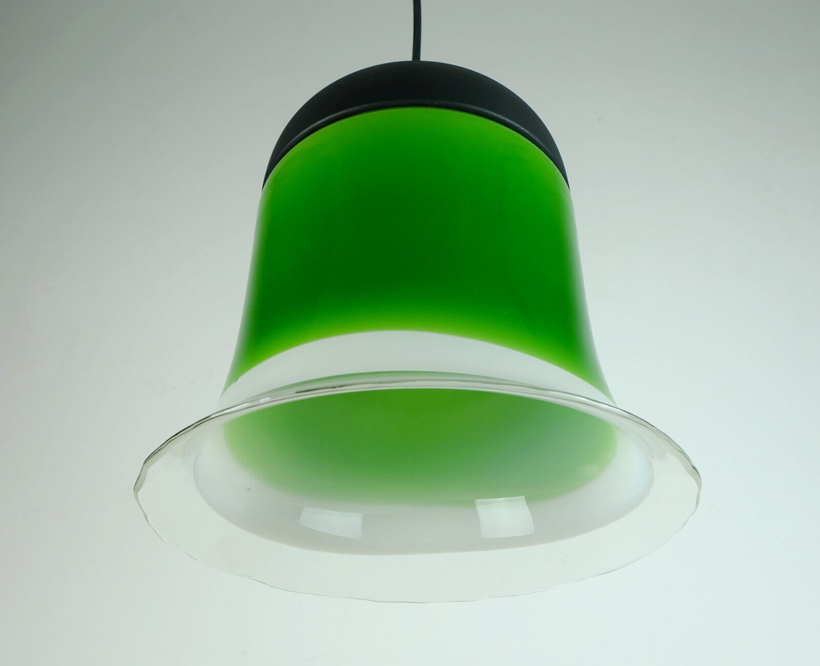 mid century PENDANT LIGHT peill & putzler 1970s green white and clear glass shade model AH 191