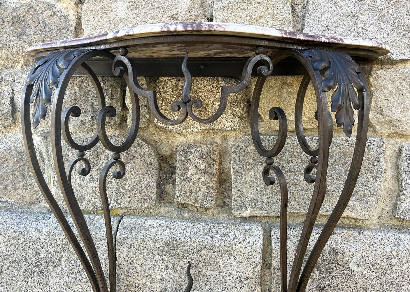 Wrought iron console, marble, 20th century
