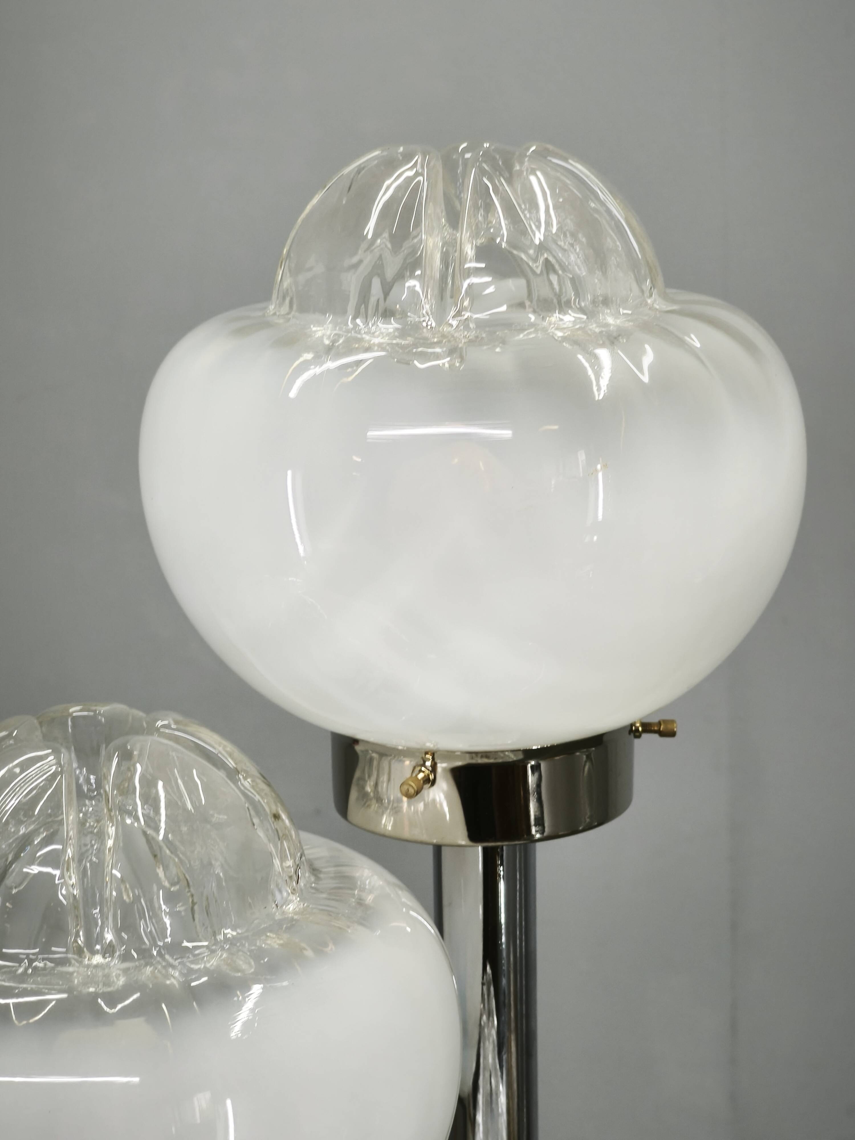 1970s Italian Murano Glass, Chrome and Marble Three-Light Floor Lamp