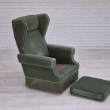 1970s, Danish wingback armchair, original condition, furniture velour, beech wood.