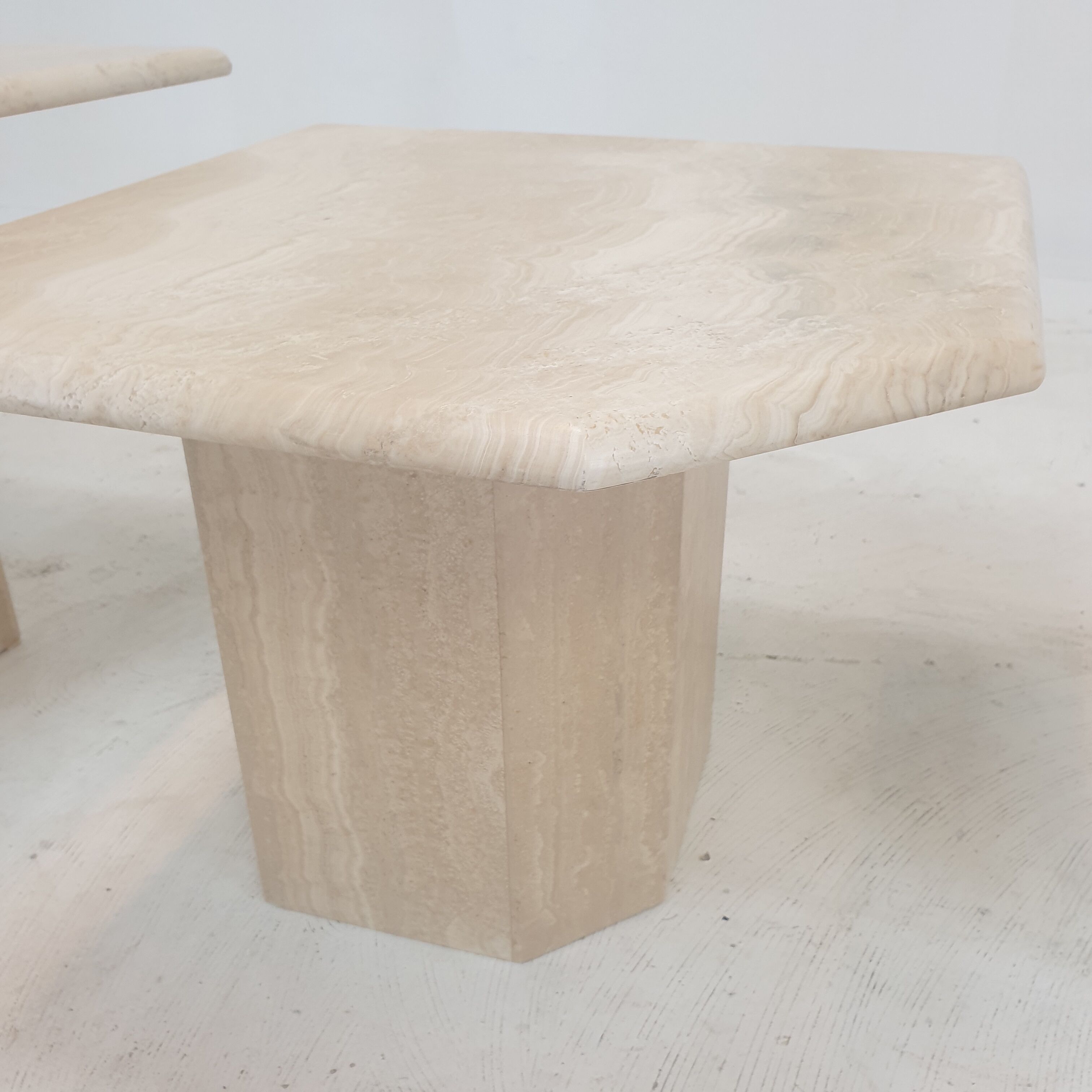 Set of 3 italian travertine coffee or side tables, 1980s