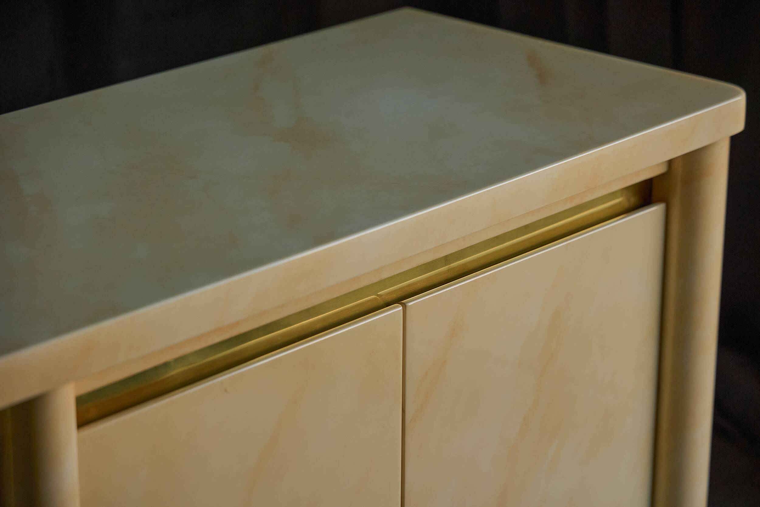 Faux-Marble Lacquered Sideboard by Jean Claude Mahey, France, 1970s
