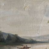 Painting, oil on framed canvas "Animated lake landscape" signed Michel, 19th century.
