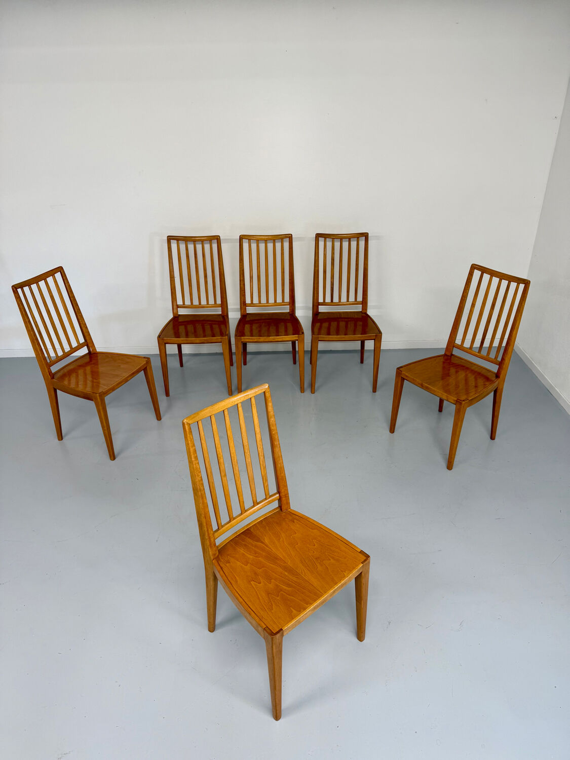 Lot de 6 chaises en hêtre massif vintage bois bicolore design annee 60