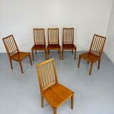 Lot de 6 chaises en hêtre massif vintage bois bicolore design annee 60