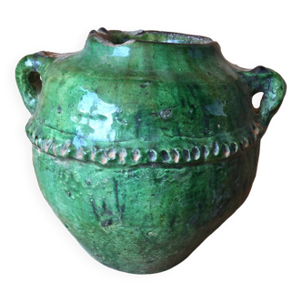 Vase poterie de Tamegroute en terre cuite émaillée verte