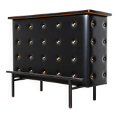 Bar d'appartement / comptoir en simili cuir noir Vintage 1950 Stl Adnet