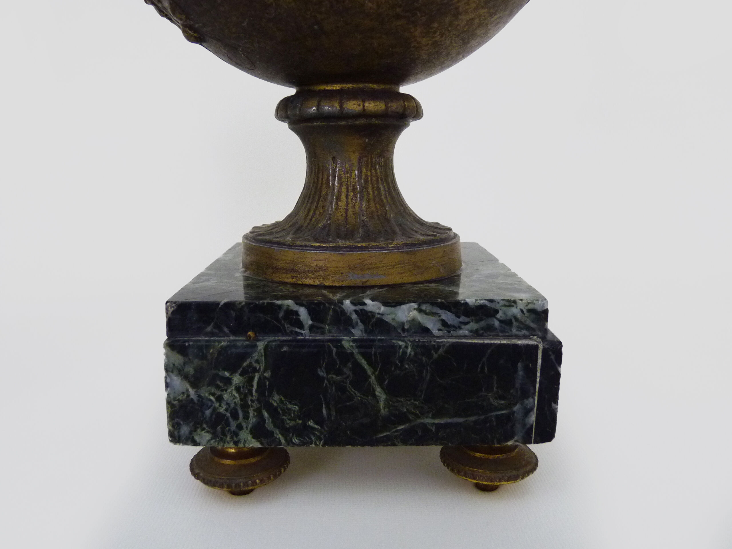 Pair of art nouveau vases in regulation on marble base signed l and f moreau