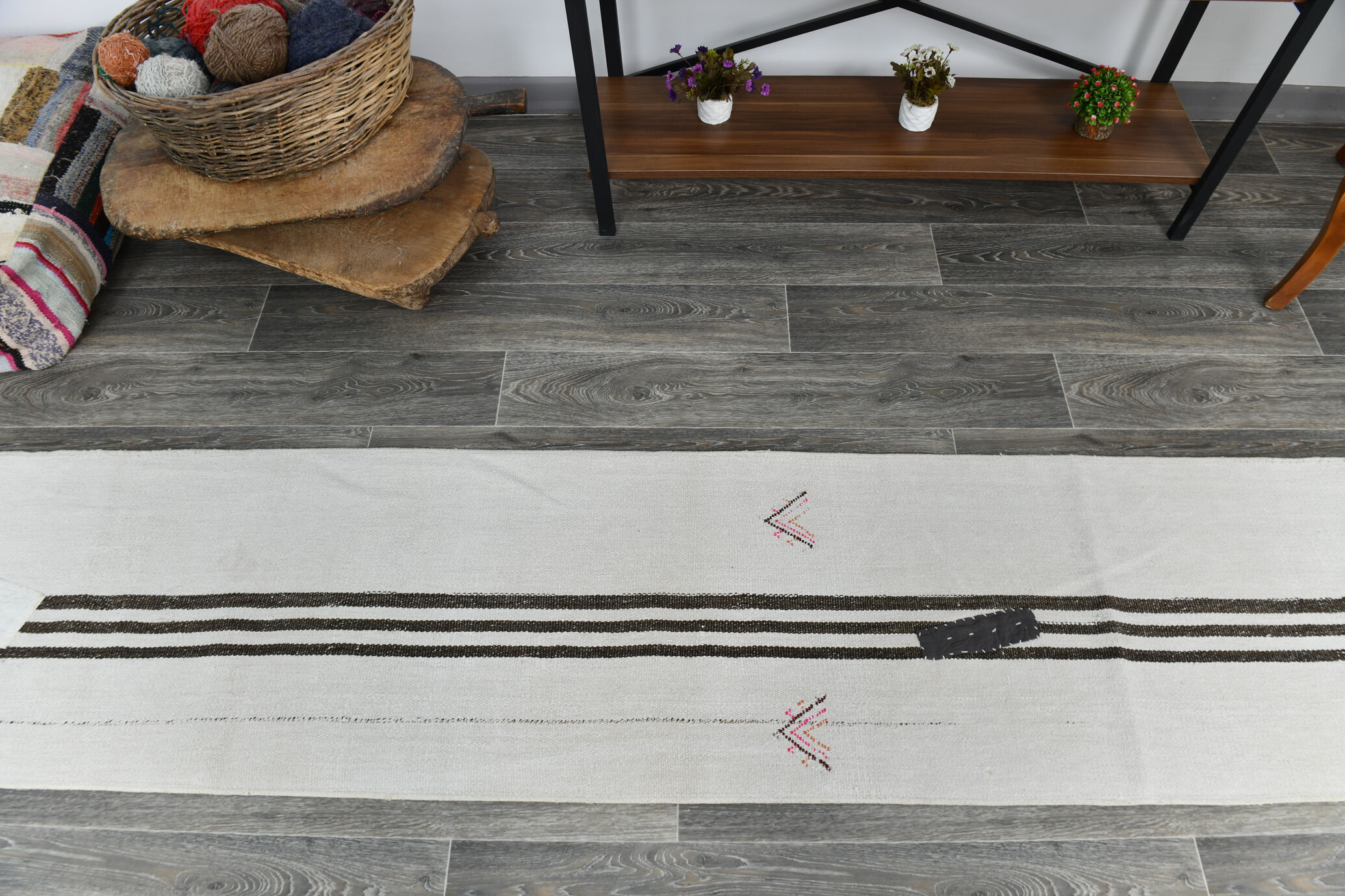 2x8 white brown hemp runner rug 57x260cm