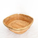 Vintage brass-rimmed rattan basket
