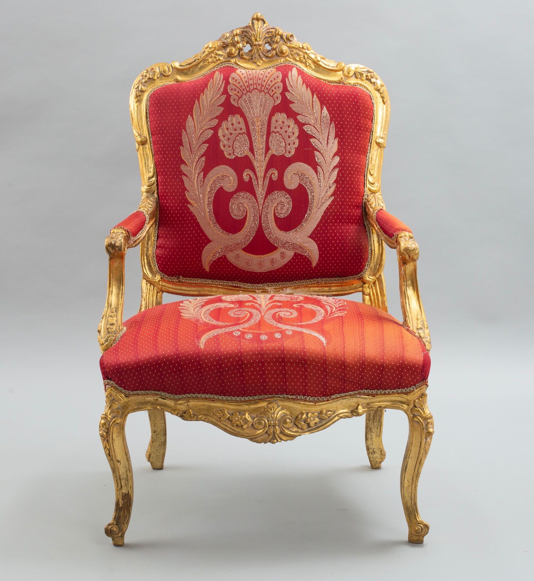 Pair of red and gold armchair Louis XV style