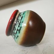 Vintage KIL Yugoslavia Pottery Vase: Brown, Turquoise & Red Rim, 1970s