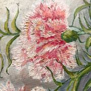Antique oil painting on cardboard, bouquet of carnations, signed and dated 1899