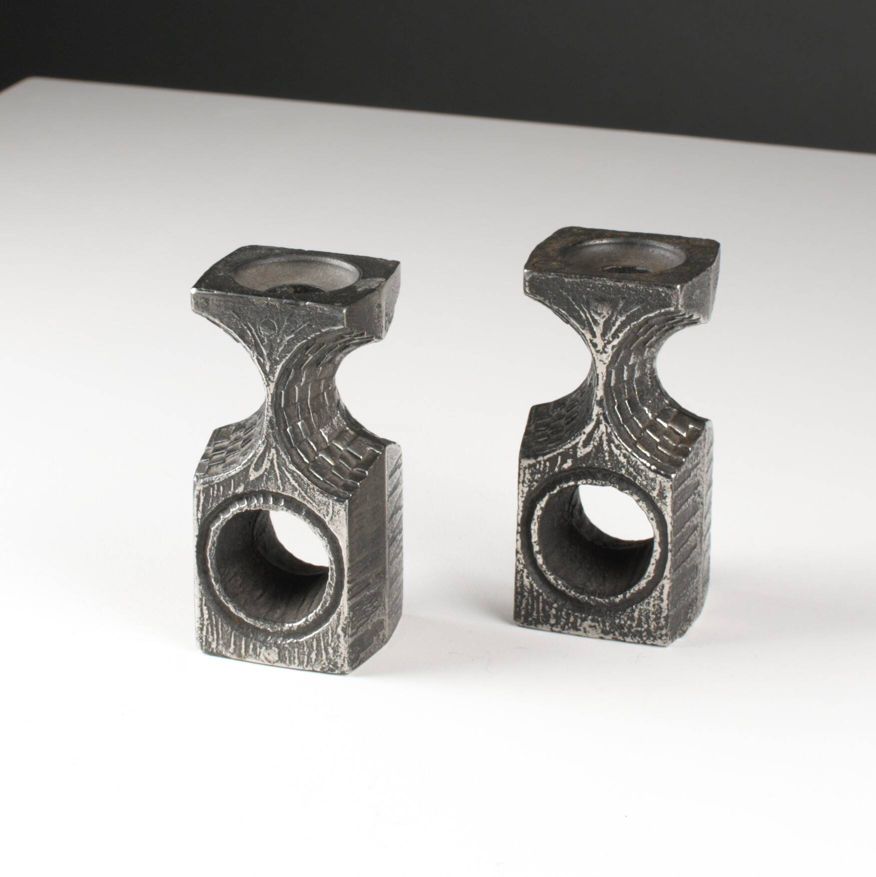 Brutalist candle holders by Olav Joa for Polaris — Steel Art series.