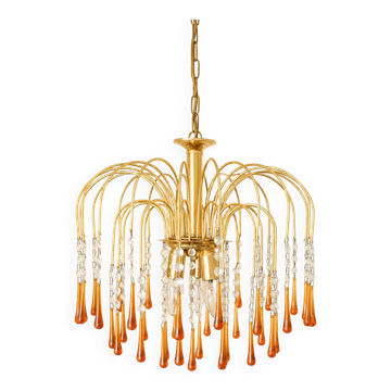 Lustre vintage à pampilles ambrées, style Murano