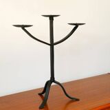 Très grand chandelier tripode en fer noir, scandinave, brutaliste, 1970 - 42 cm