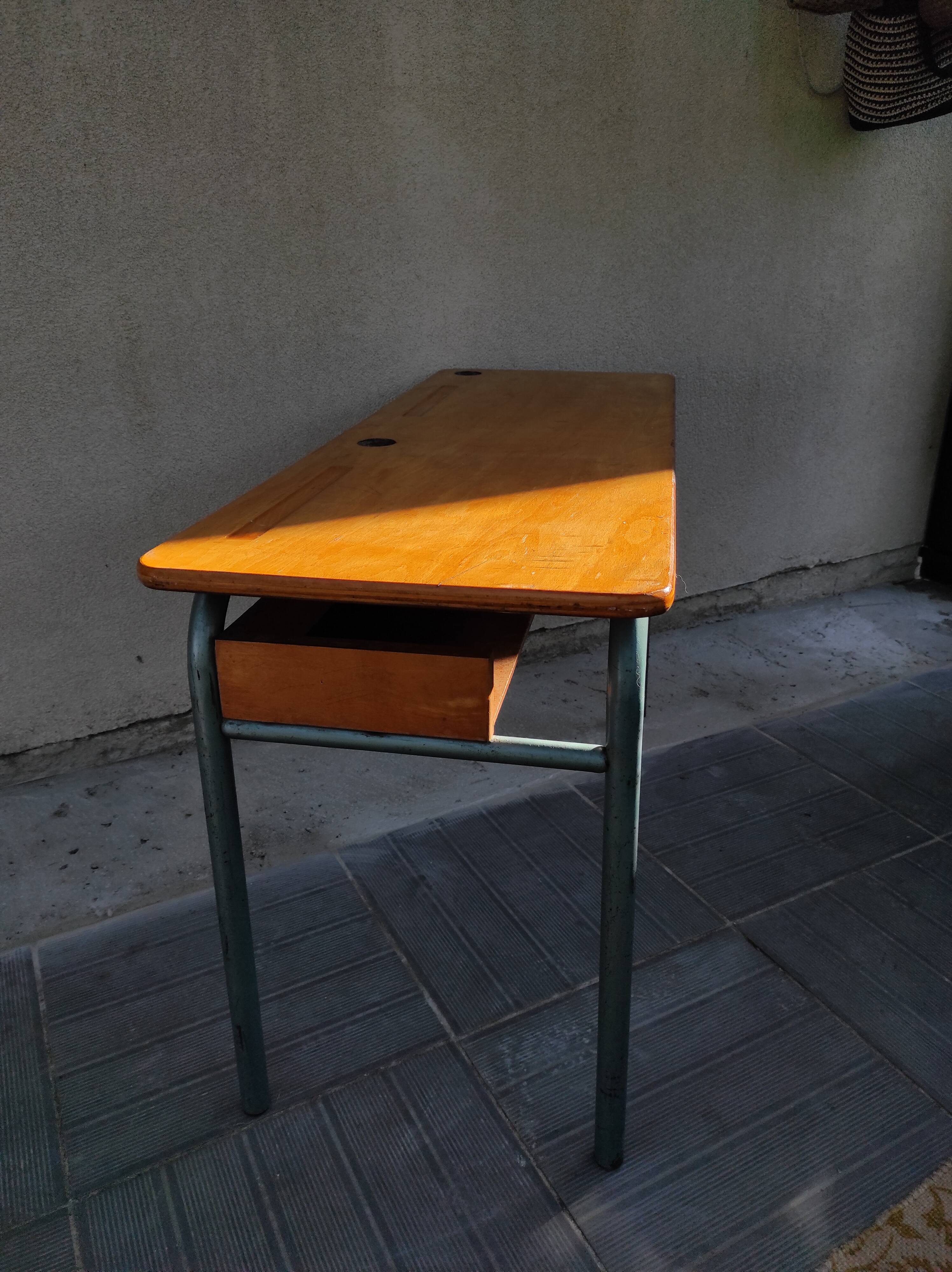 Hitler style 1960 double school desk with locker
