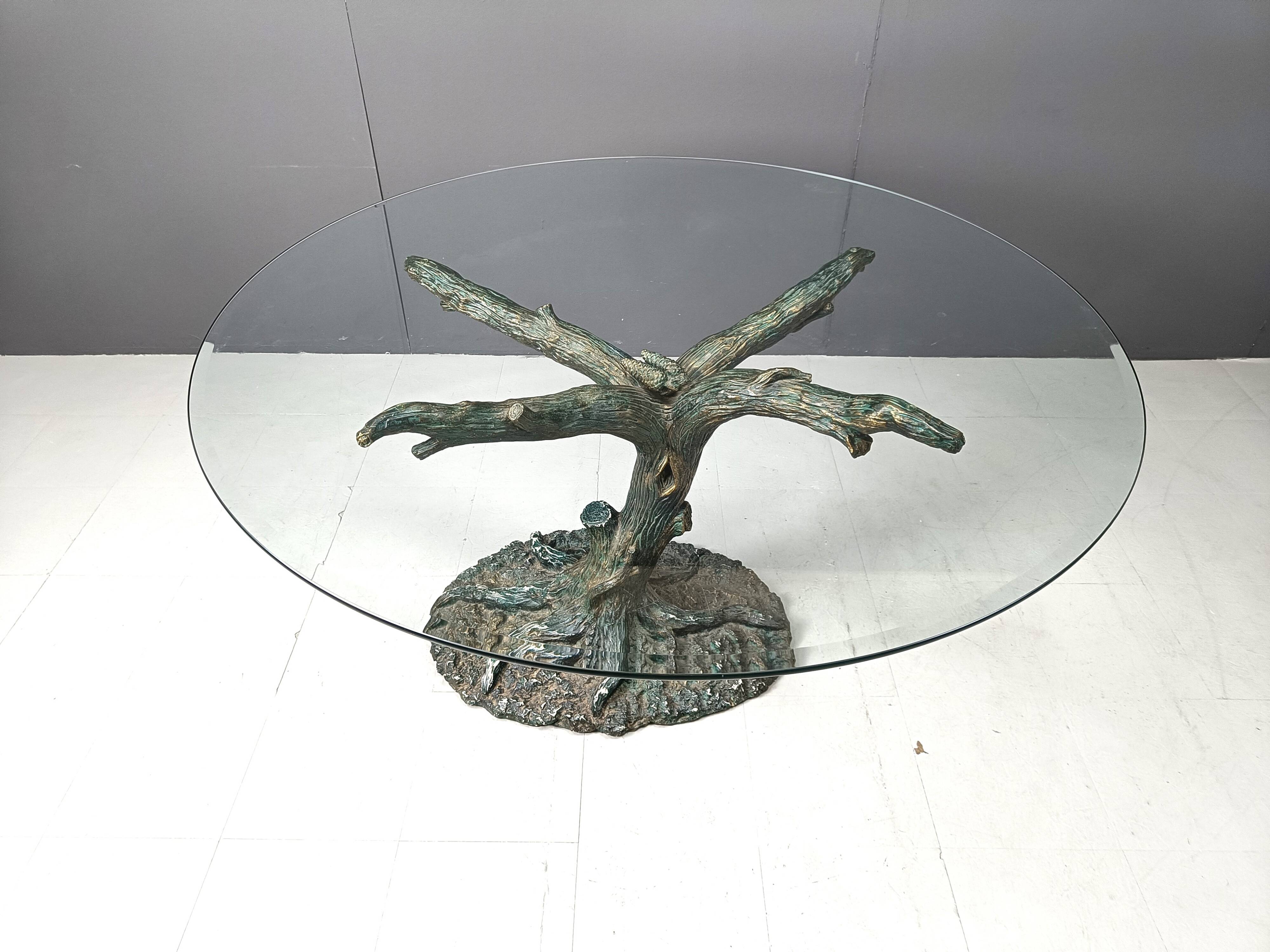 Table à manger vintage en forme d'arbre sculpté, années 1970