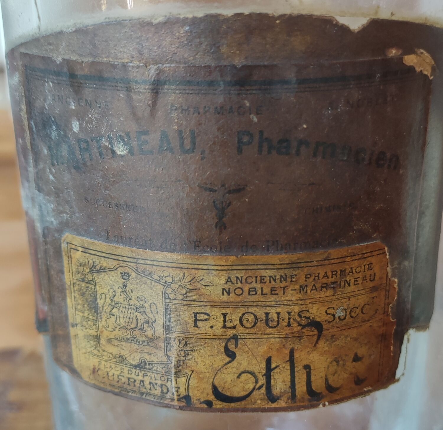 Series of 5 blown glass apothecary pharmacy bottles