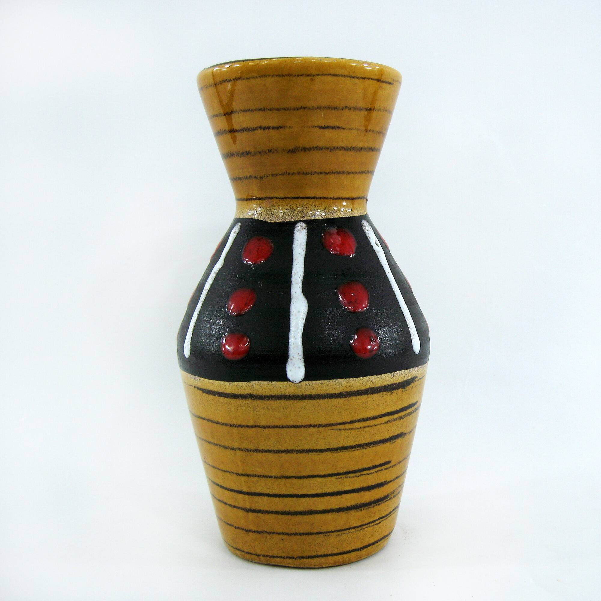 West Germany vase - black and red ochre graphic decor - Scheurich Keramik - vintage 60s