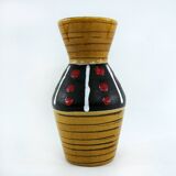 West Germany vase - black and red ochre graphic decor - Scheurich Keramik - vintage 60s