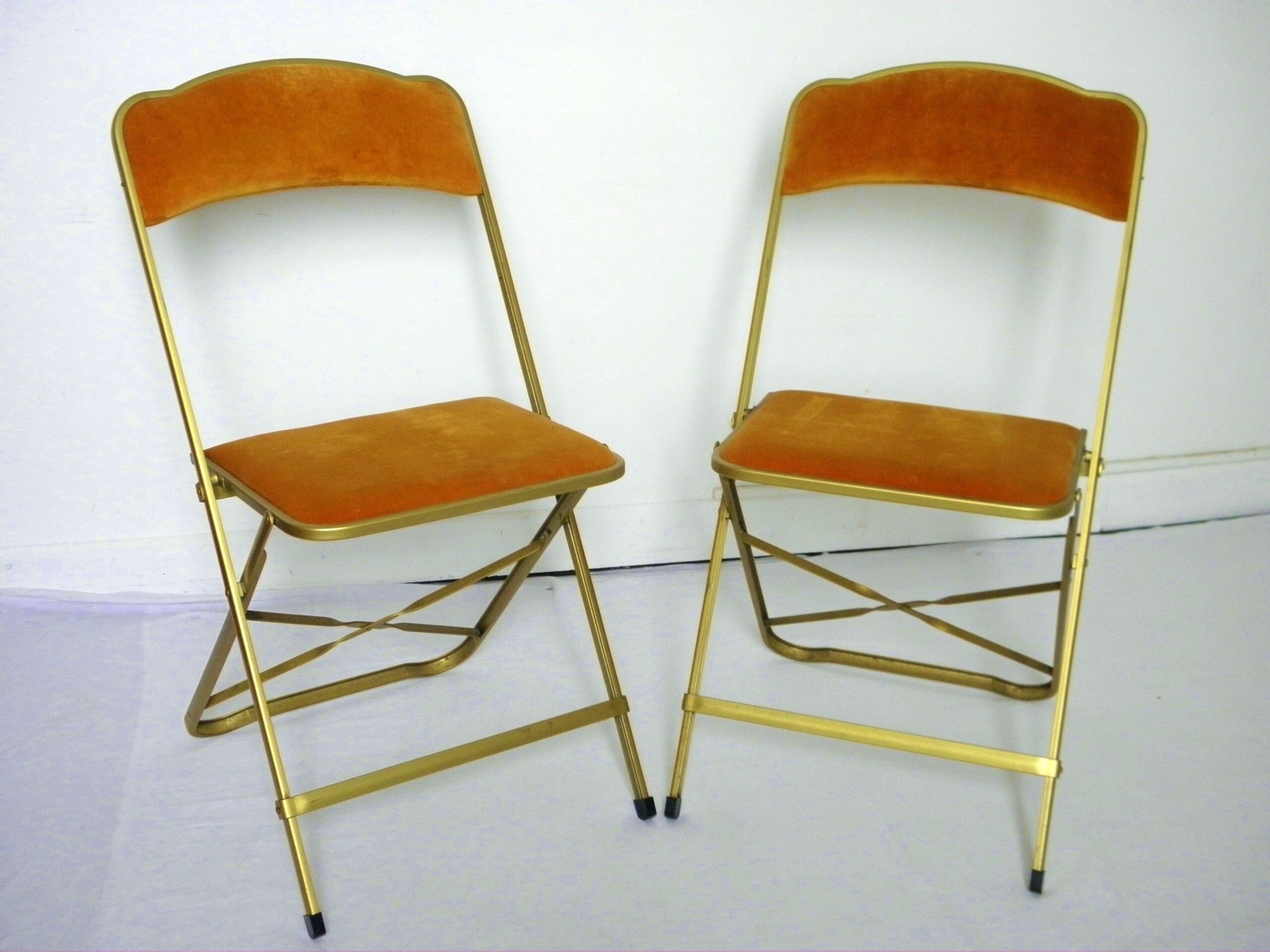 Folding chairs in gold metal and velvet
