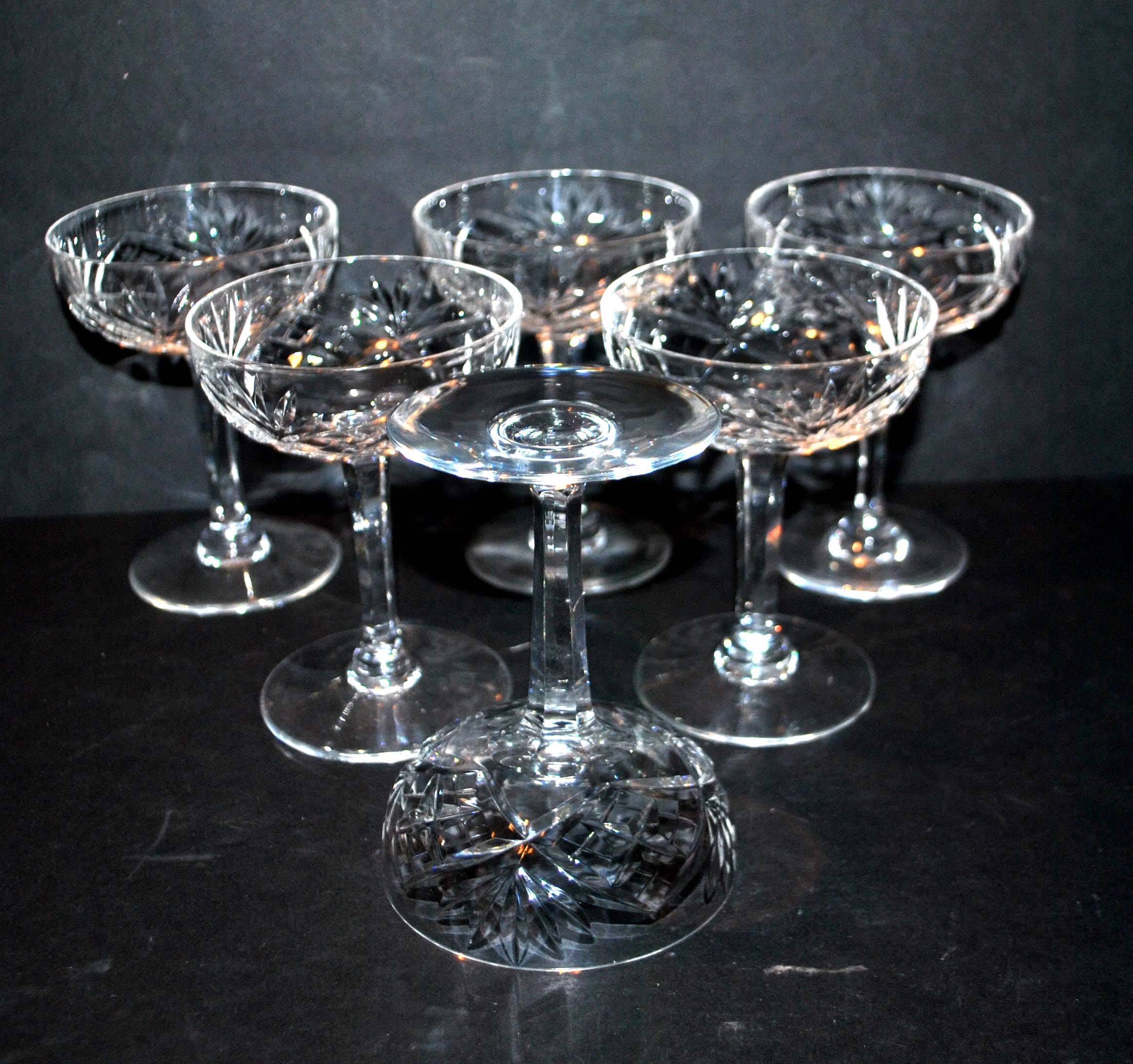 Saint-louis series of 6 chantilly champagne glasses in cut crystal signed by saint louis