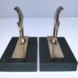Pair of designer black marble bronze fish bookends