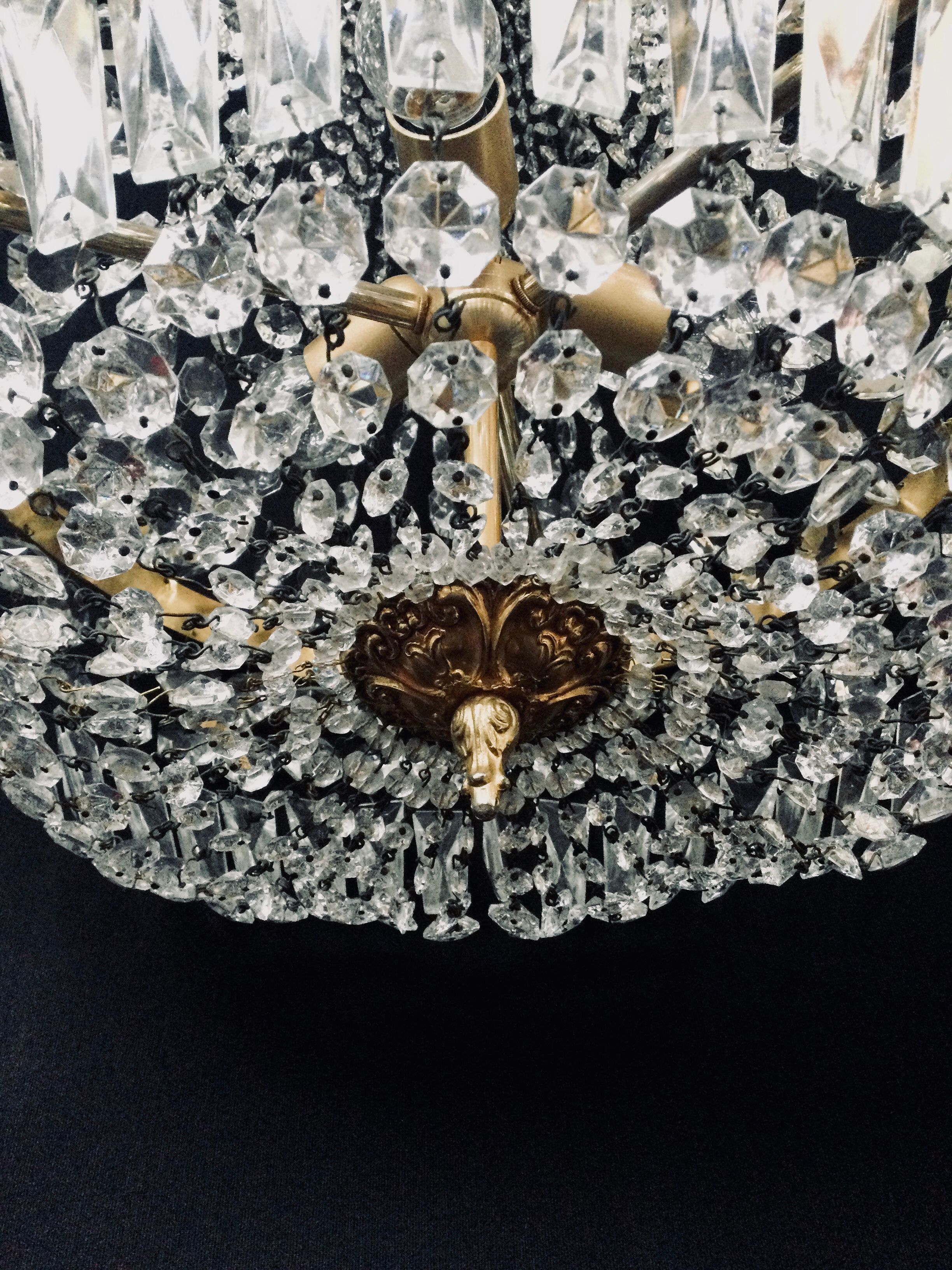 Bronze and crystal hot air balloon chandelier