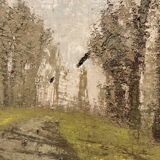 Oil on canvas representing a path in the forest