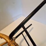 Fauteuil enfant corbeille en rotin et métal noir, années 60