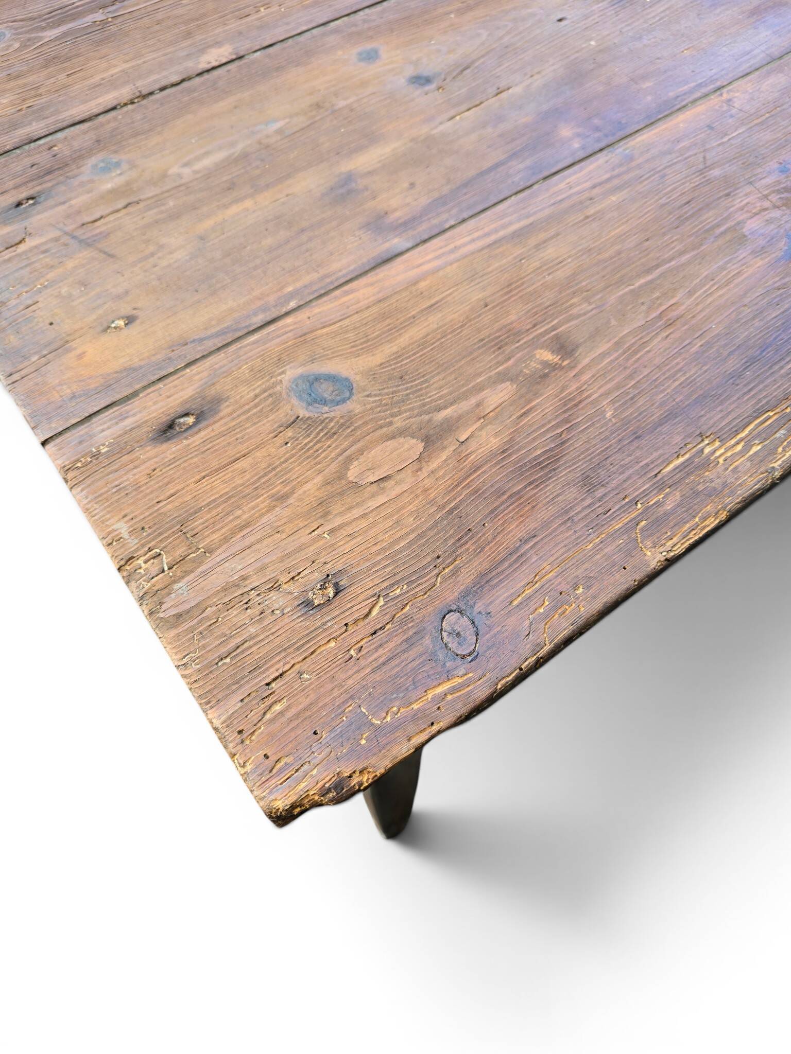 Ancienne table de ferme en bois massif à deux tiroirs