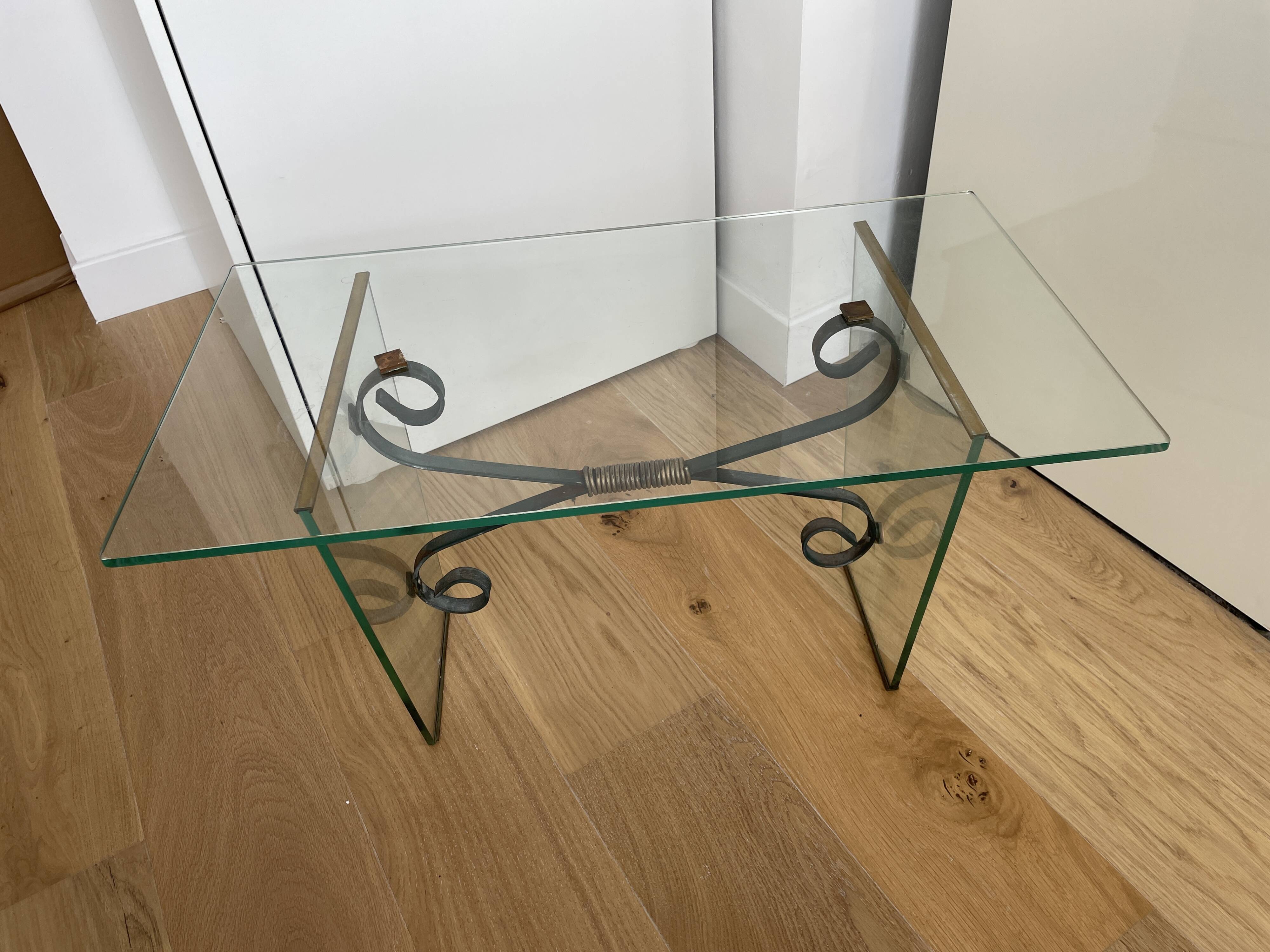 Glass and Wrought Iron Coffee Table, Italy 1960