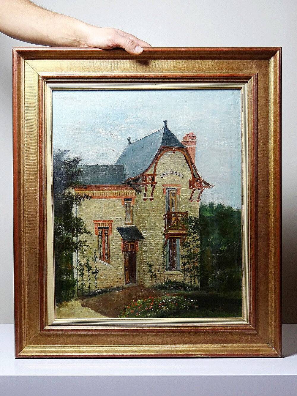 Large painting "Villa Camille" from the 1940s-60s, oil on canvas signed M. Lesoll.