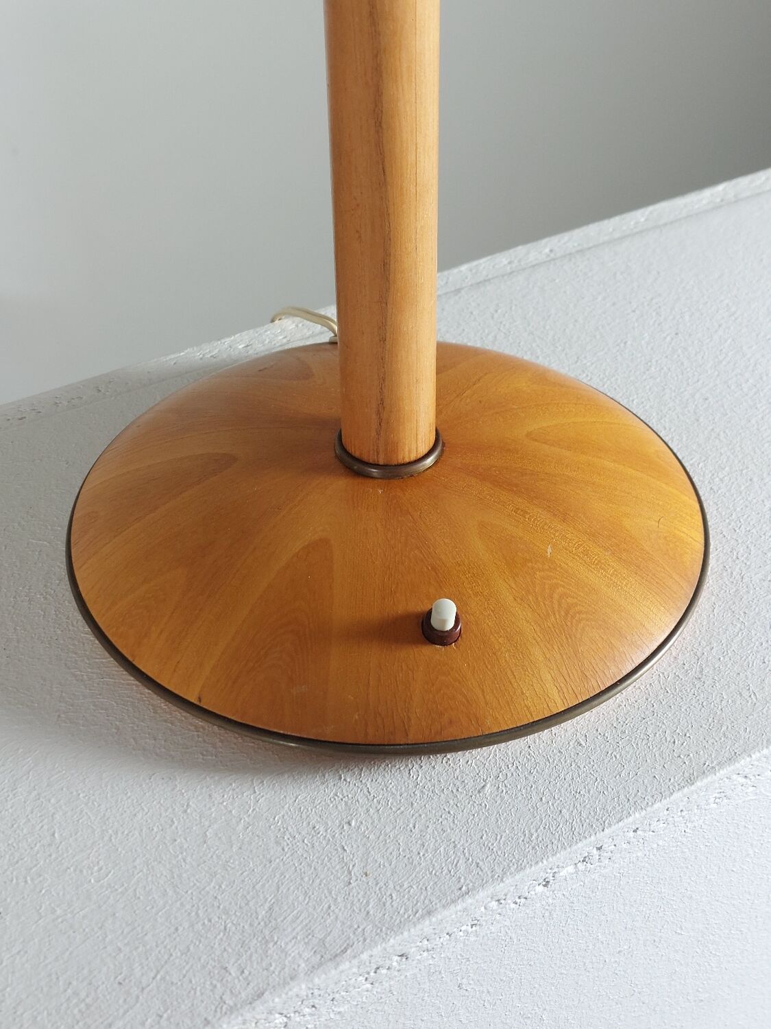Vintage wooden and brass table lamp by Temde from the 1950s.