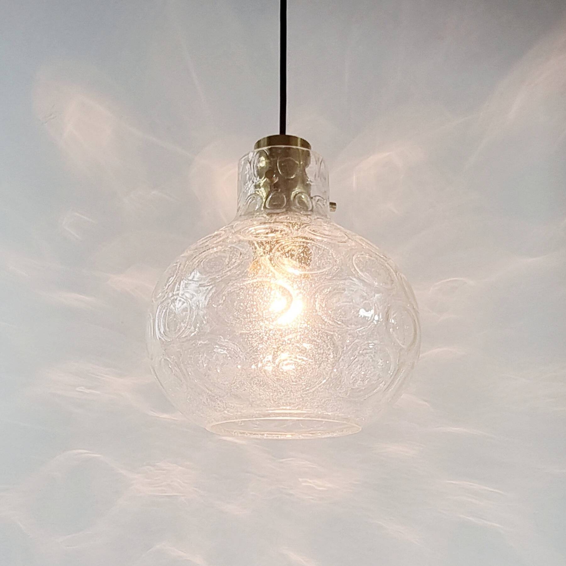 Mid-Century Bubble Glass & Brass Ceiling Light/Pendant by Helena Tynell for Limburg, Germany, 1960s