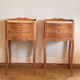 Pair of antique bedside tables / nightstands in raw wood.