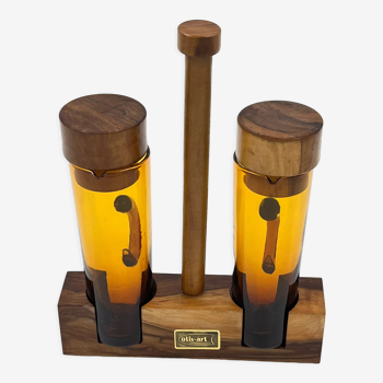 Oil & vinegar set in olive wood