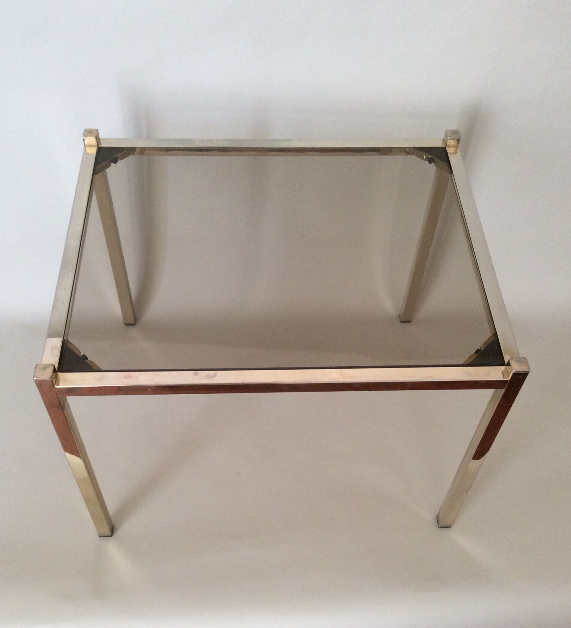 Glass-gold metal sofa tray smoked glass 70/80s