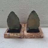 Pair of greenhouse book Art Deco animal sculpture marble base