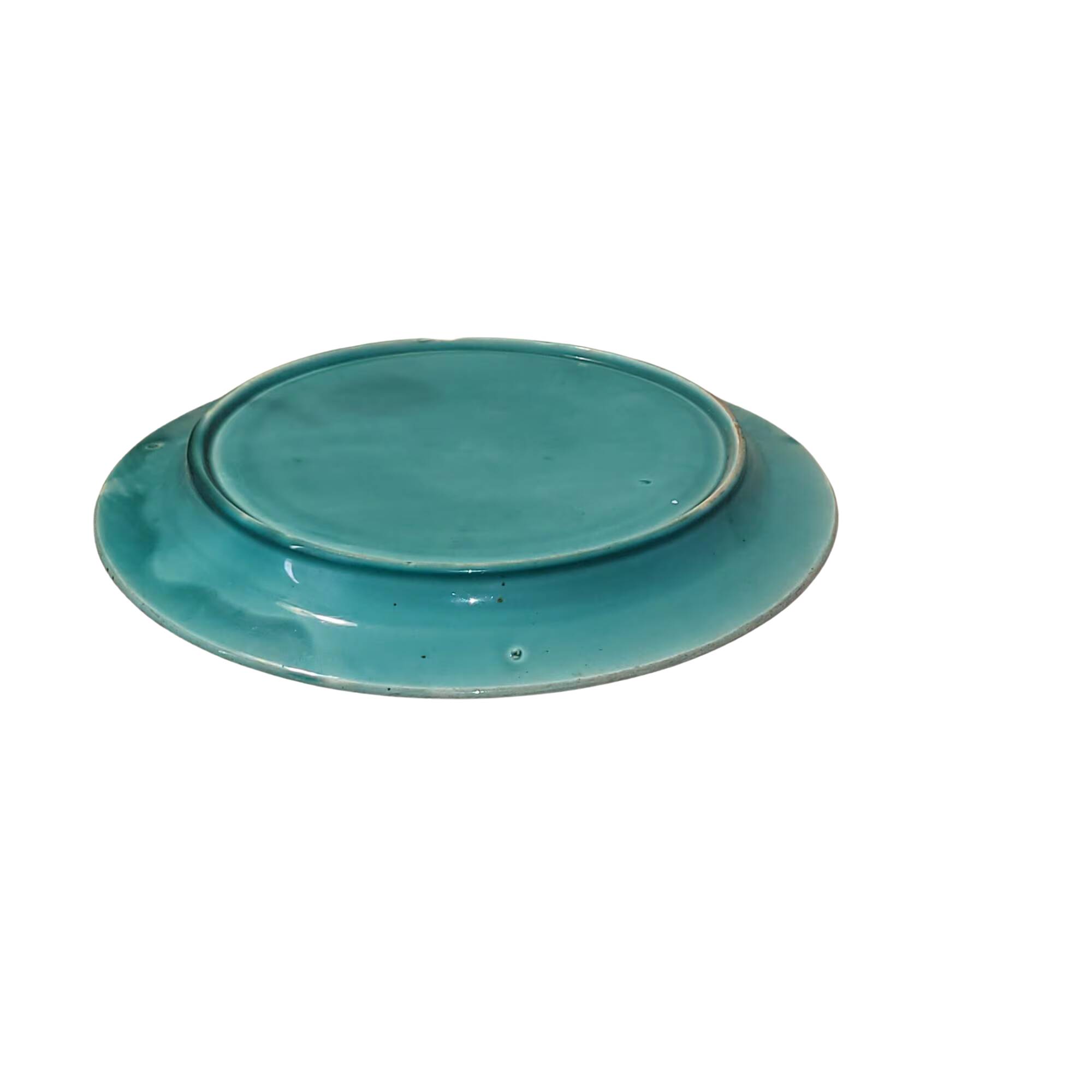 Majolica asparagus plate – 19th century slip – antique turquoise blue