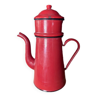 Large enameled red teapot
