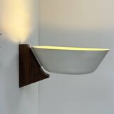 Vintage wall lamp, wood, chrome and white metal, Hagoort, Netherlands, 1960.