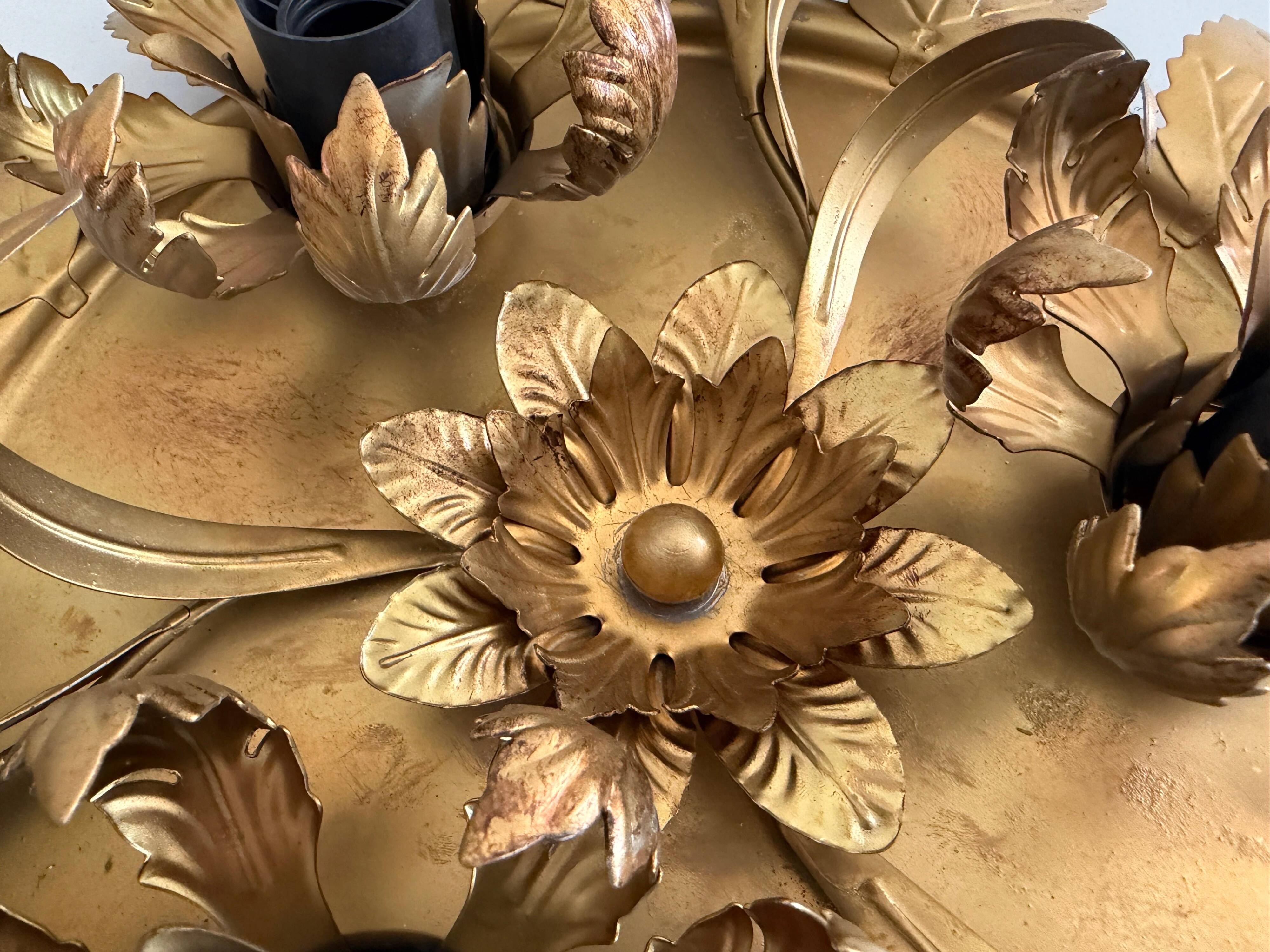 Three-arm flush lamp, brass, Design/One, 1960s, Germany