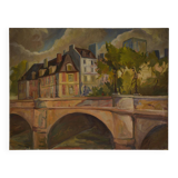 Oil painting on canvas in post-impressionist figurative style, Canal Poirot, 20th century 1980.